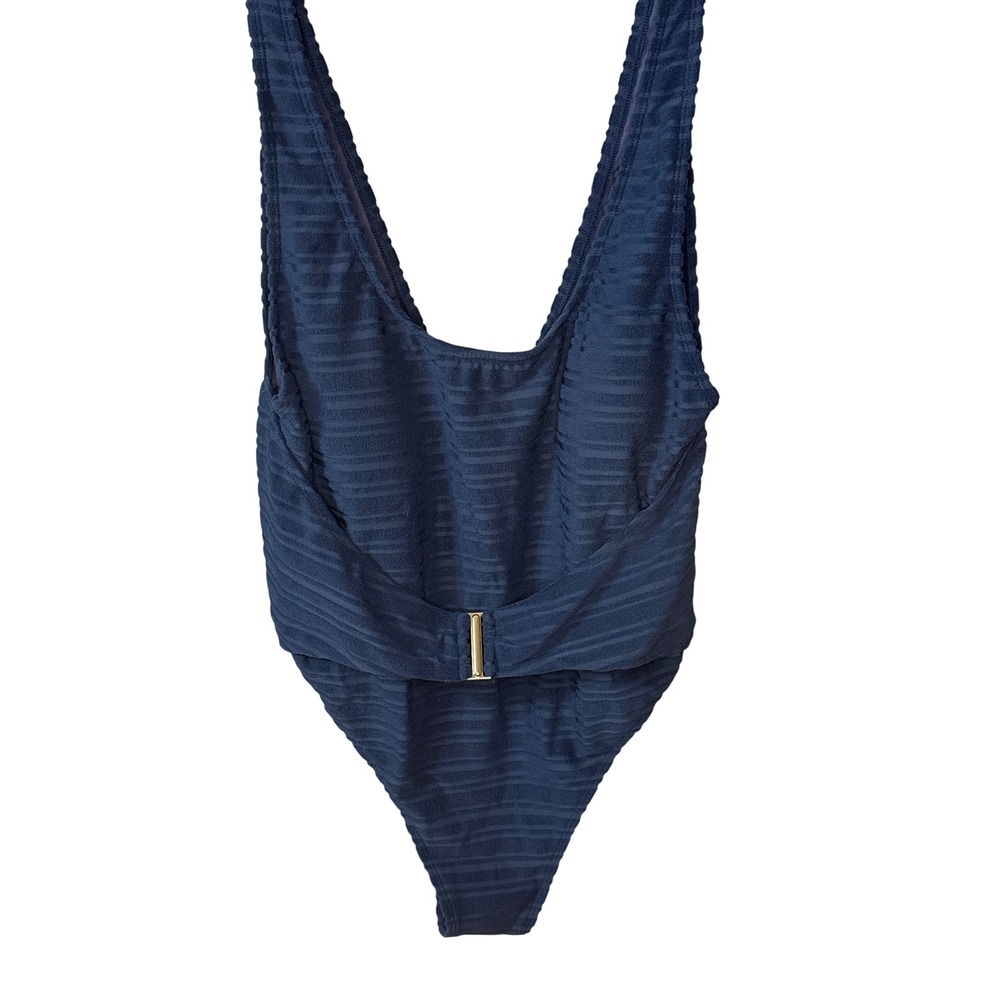 Cupshe x Kelsey Anderson Navy Blue Textured Striped One Piece Swimsuit XL NEW